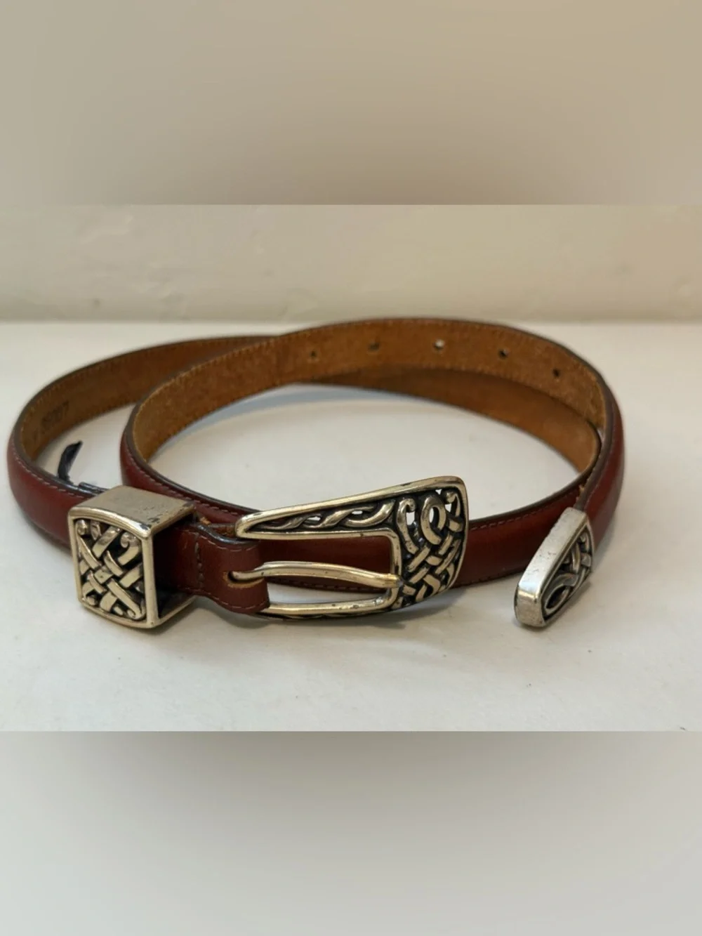 Vintage Brighton Belt Brown‎ Leather Croc Embossed 90s 35”L